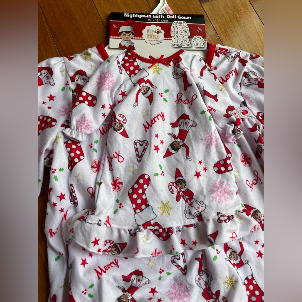 Girls Christmas Elf on the Shelf Nightgown Size 10 w/Doll Gown (18 in Doll) NWT